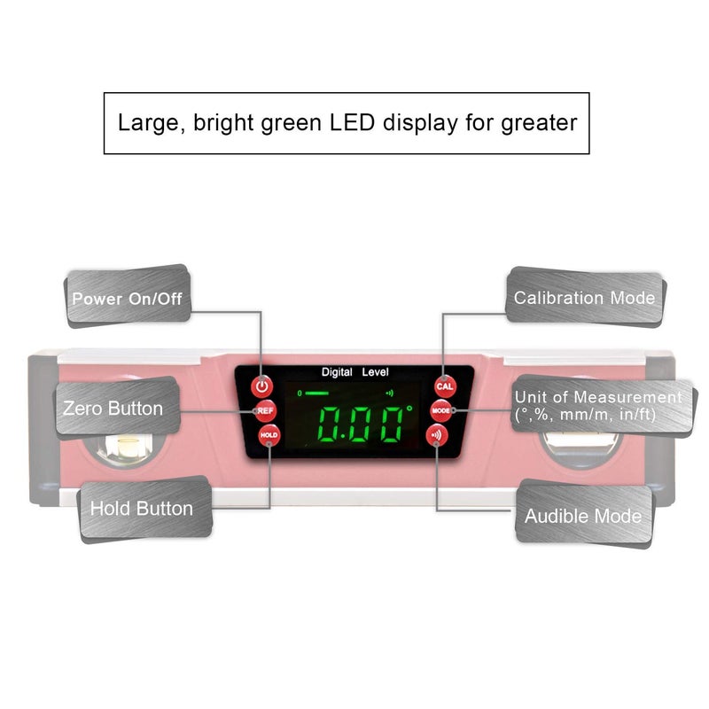 2PM TOOLS 10-Inch Digital Torpedo Level and Protractor | Neodymium Magnets | Bright LED Display | V-GROOVE MAGNETIC BASE | IP54 Dust/Water Resistant smart level with Carrying Bag - Image 2